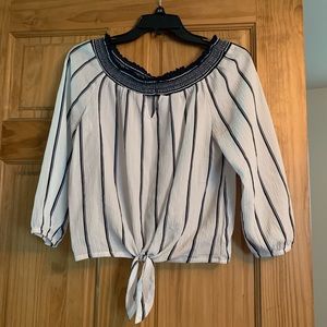 Navy and white off the shoulder top